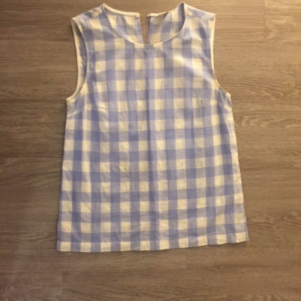 J Crew Sleeveless Plaid Cotton Linen Blouse